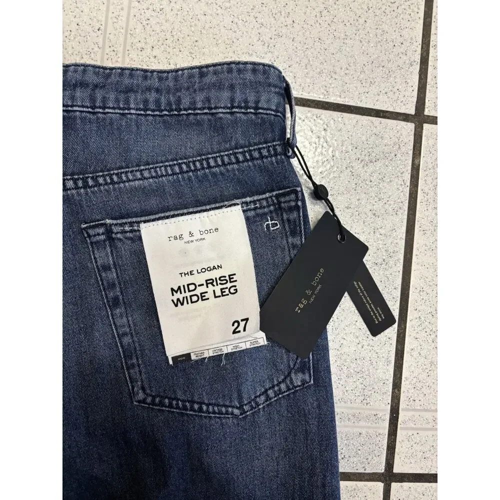Rag & Bone The Logan Jeans Women Mid-Rise Wide Leg Denim Size 27 New - Picture 7 of 10